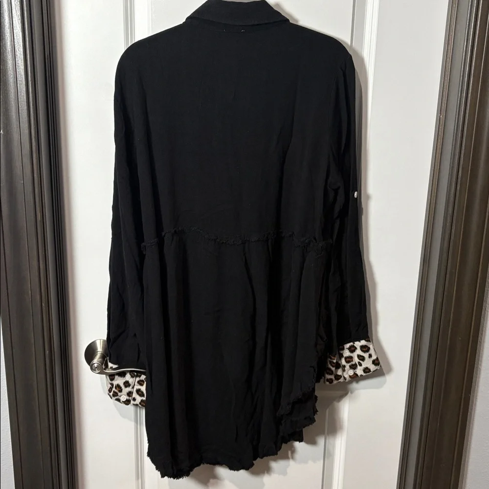Umgee Black Shirt with Leopard Print Details - Picture 6 of 6